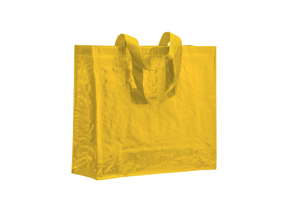 Shopper con soffietto in PP laminato 120 g/m2, manici lunghi a nastro