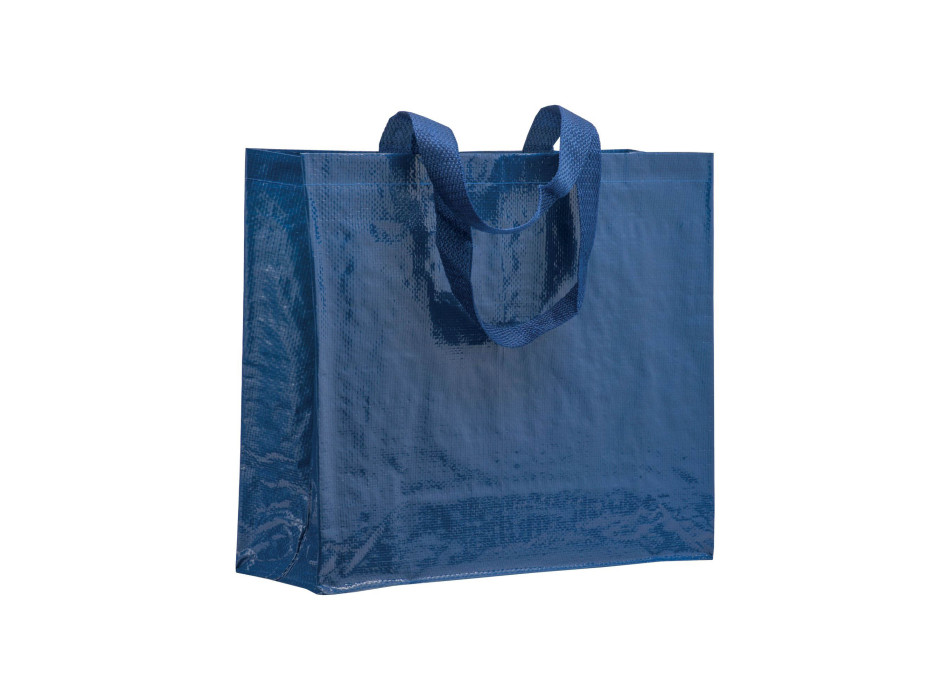 Shopper con soffietto in PP laminato 120 g/m2, manici lunghi a nastro