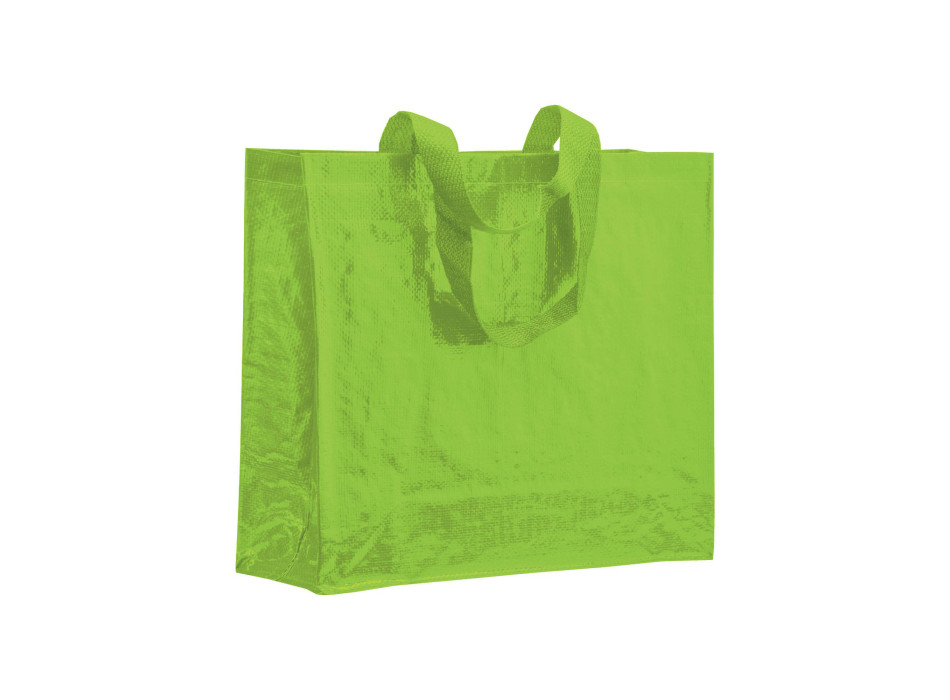 Shopper con soffietto in PP laminato 120 g/m2, manici lunghi a nastro