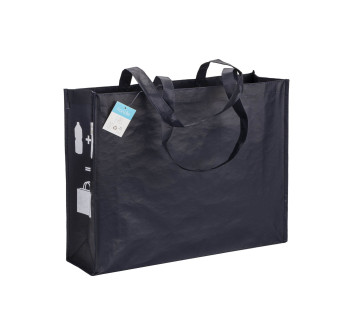 Shopper con soffietto in R-PET (plastica riciclata), manici lunghi