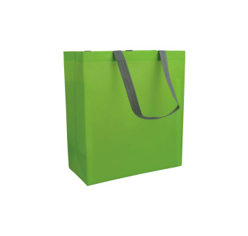 Shopper con soffietto in TNT laminato 100 g/m2 termosaldato, manici corti