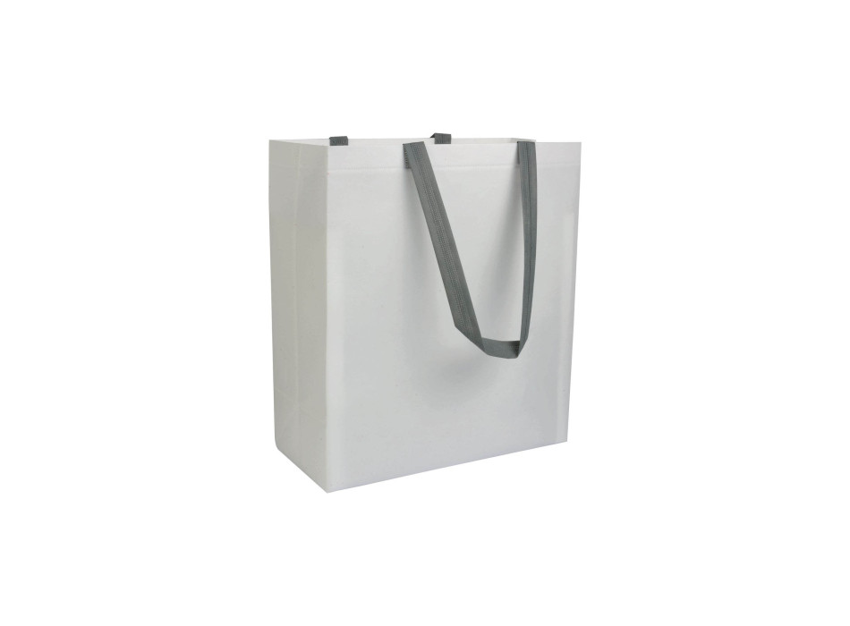 Shopper con soffietto in TNT laminato 100 g/m2 termosaldato, manici corti Gheddi