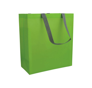 Shopper con soffietto in TNT laminato 100 g/m2 termosaldato, manici lunghi