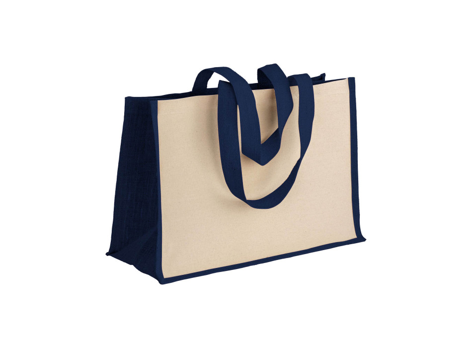 Shopper in cotone 280 g/m2 con soffietto dettagli in juta, manici lunghi