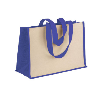 Shopper in cotone 280 g/m2 con soffietto dettagli in juta, manici lunghi