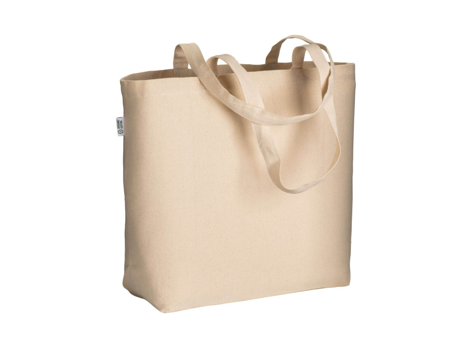 Shopper in cotone biologico 220 g/m2, con manici lunghi e soffietto alla base