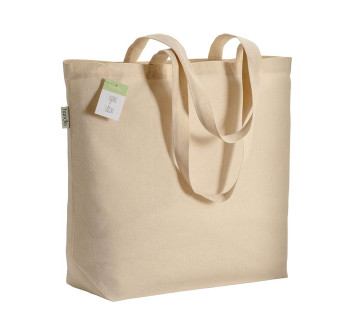 Shopper in cotone biologico con manici lunghi e soffietto alla base