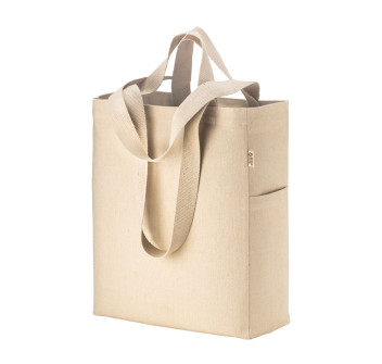 Shopper in cotone canvas riciclato da 280 g/m2 con doppi manici e soffietto