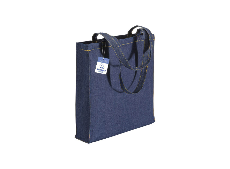 Shopper in cotone denim riciclato 180 gr/m2, manici lunghi e soffietto