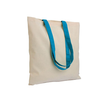 Shopper in cotone naturale 135 g/m2, manici lunghi colorati