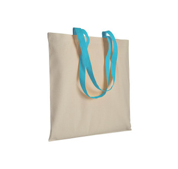 Shopper in cotone naturale 220 g/m2, manici lunghi colorati
