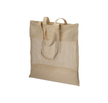 Shopper in cotone naturale da 135 g/m2 con rete, manici lunghi