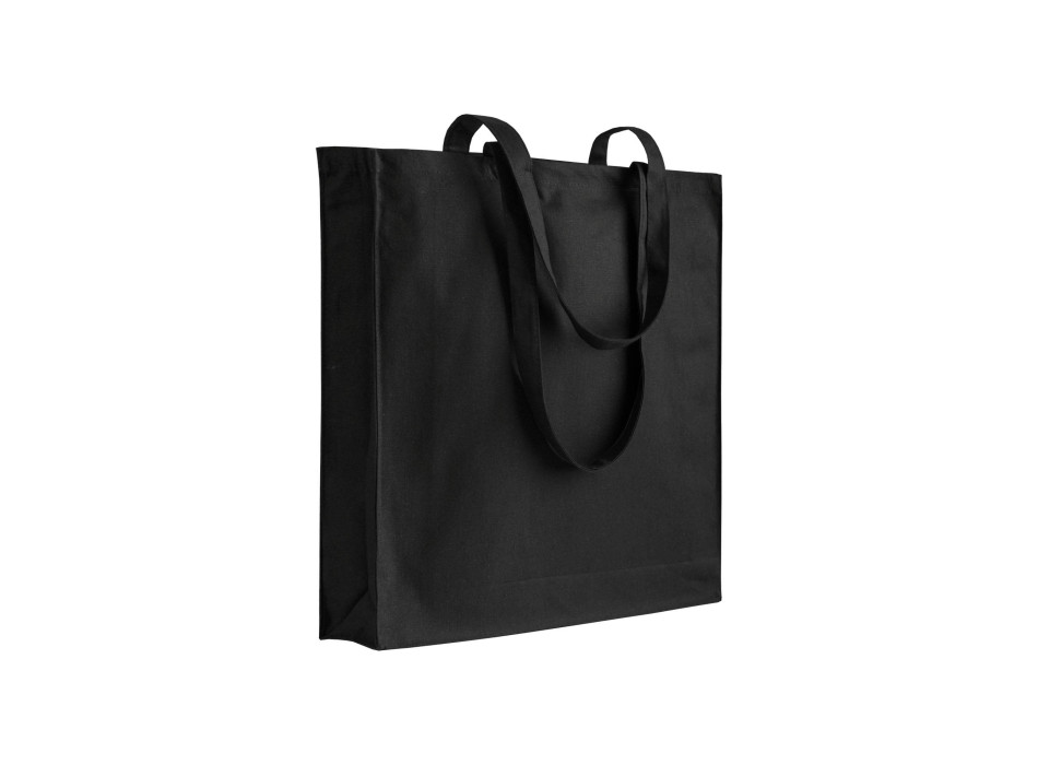 Shopper in cotone/poliestere riciclato 180 g/m2, manici lunghi e soffietto