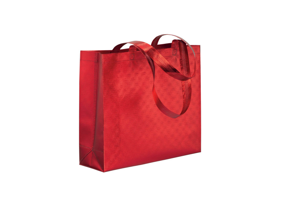Shopper in TNT laminato metallizzata, manici lunghi e soffietto