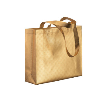 Shopper in TNT laminato metallizzata, manici lunghi e soffietto
