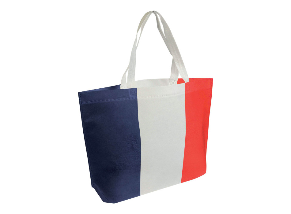 Shopper in TNT termosaldato con stampa tricolore, soffietto alla base e manici lunghi Gheddi