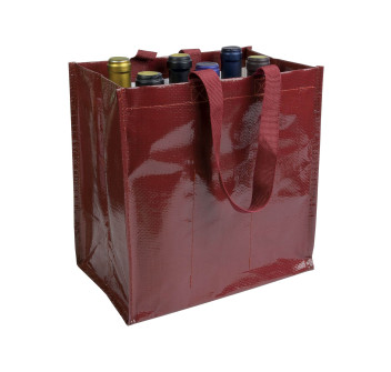 Shopper porta bottiglie (6 posti) in PP laminato 120 g/m2, manici corti a nastro