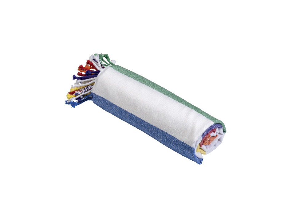 Telo mare/pareo  in cotone riciclato  da 180 gr/m2 con frange, misura 90x170 cm