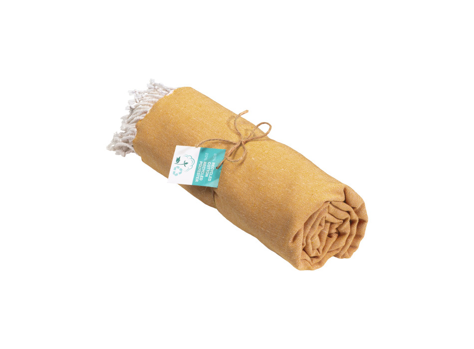 Telo mare/pareo  in cotone riciclato  da 180 gr/m2 con frange, misura 90x170 cm