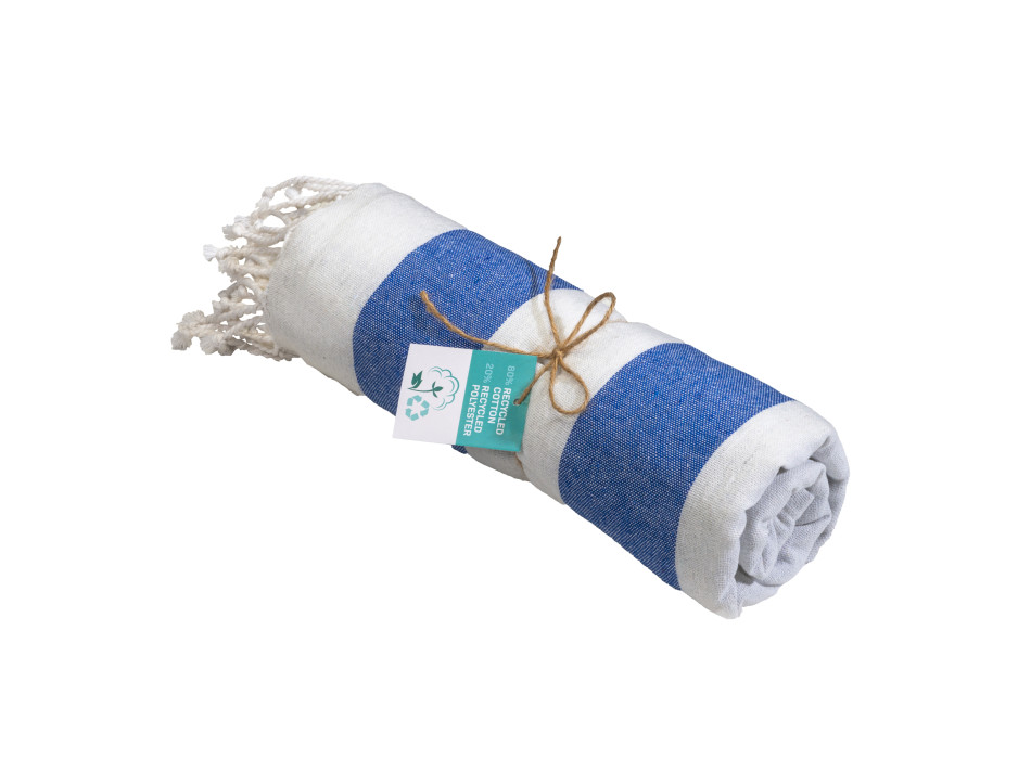 Telo mare/pareo  in cotone riciclato  da 180 gr/m2 con frange, misura 90x170 cm