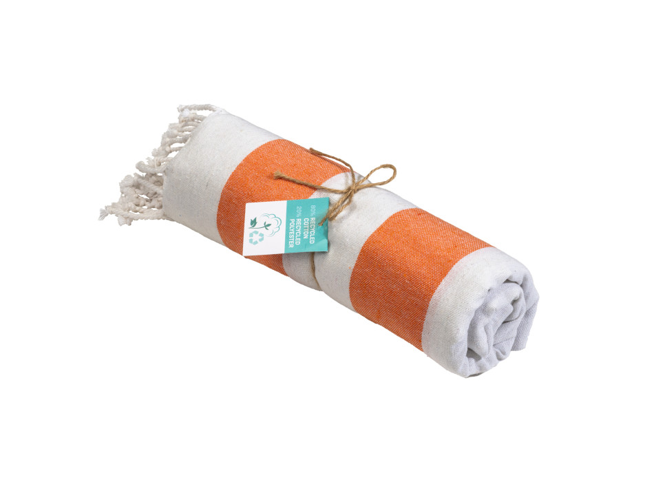 Telo mare/pareo  in cotone riciclato  da 180 gr/m2 con frange, misura 90x170 cm