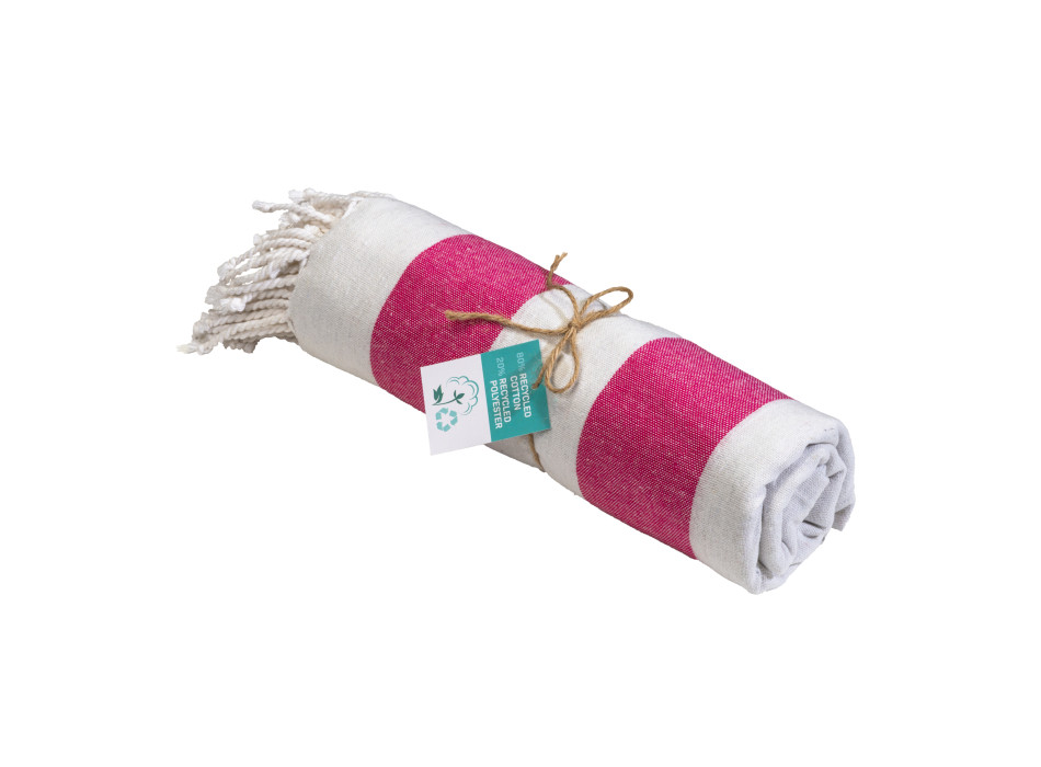 Telo mare/pareo  in cotone riciclato  da 180 gr/m2 con frange, misura 90x170 cm