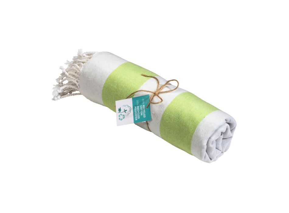 Telo mare/pareo  in cotone riciclato  da 180 gr/m2 con frange, misura 90x170 cm