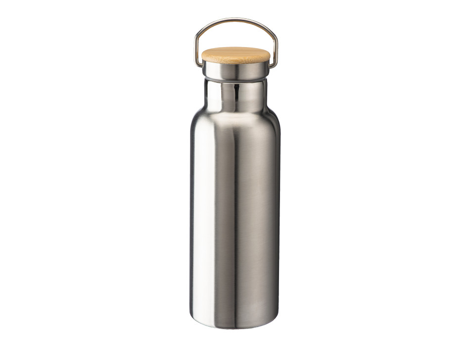 Thermos in acciaio inossidabile (500 ml) con doppia parete isolante e tappo in bambù
