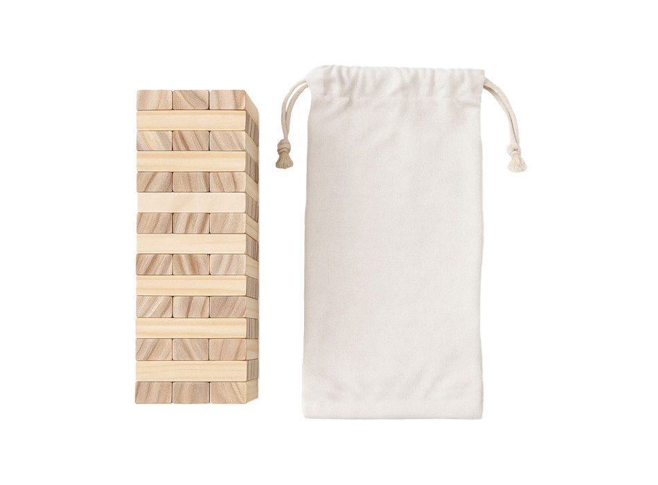 Torre rovesciabile in legno, 54 blocchi, con bustina in cotone