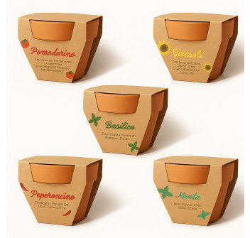 Vasetto in terracotta naturale con torba e capsula biodegradabile contenente semi