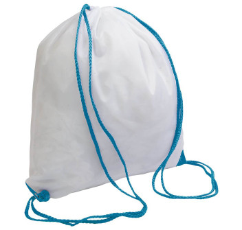 Zainetto bianco in poliestere 210 T con chiusura a strozzo, angoli rinforzati