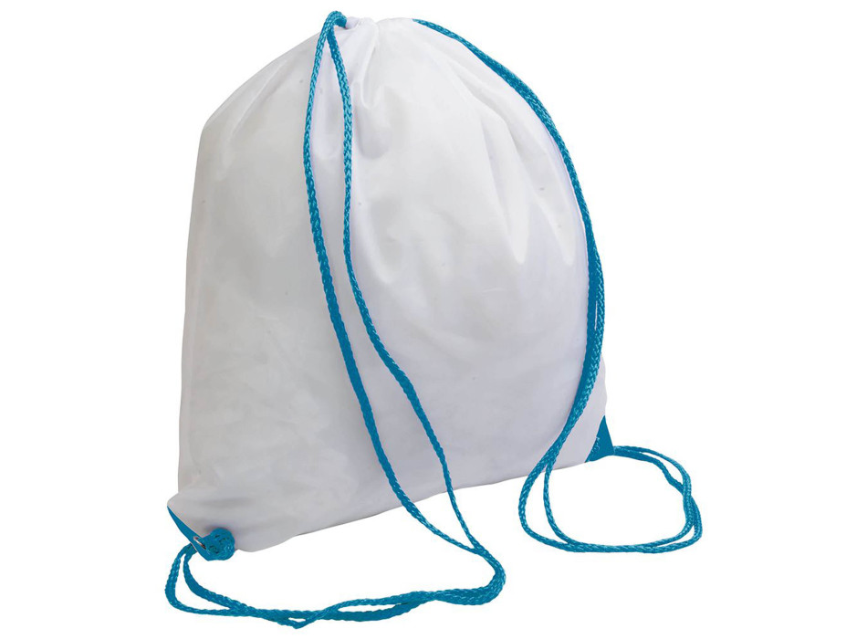 Zainetto bianco in poliestere 210 T con chiusura a strozzo, angoli rinforzati