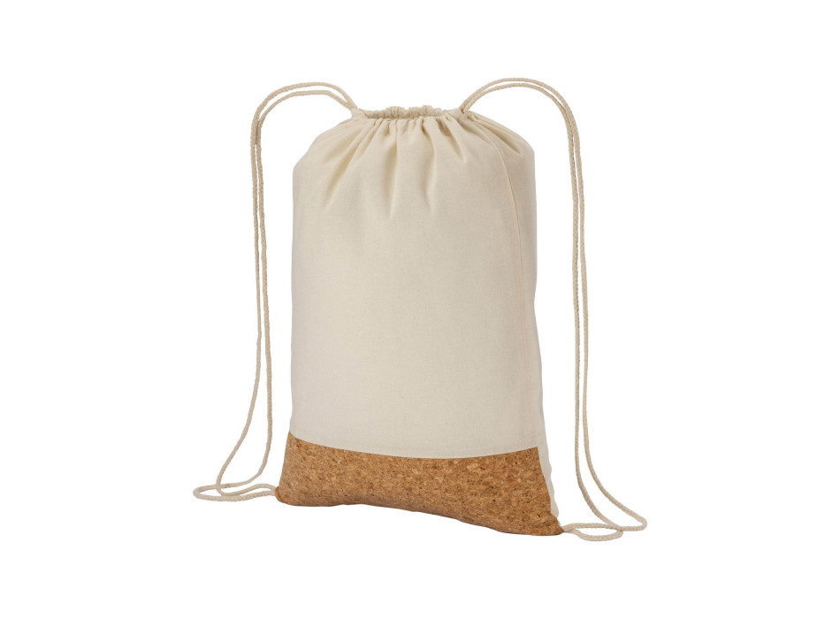 Zainetto in cotone 135 g/m2 con chiusura a strozzo,  base in sughero