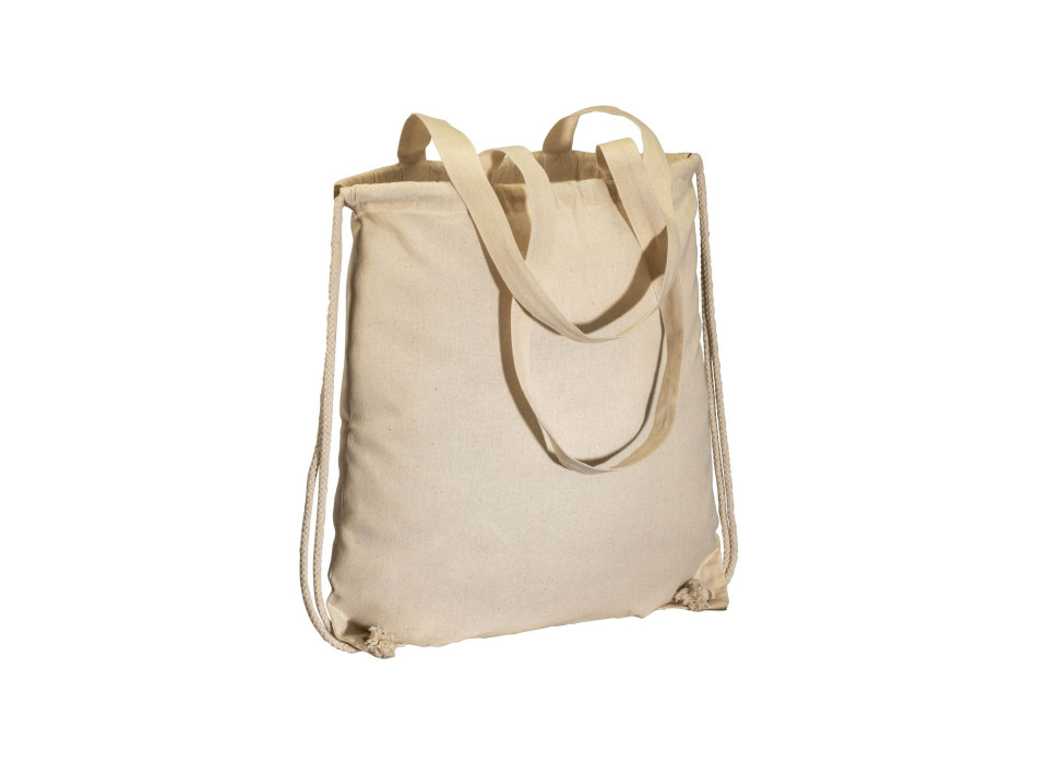 Zainetto in cotone 135 g/m2, con chiusura a strozzo e manici