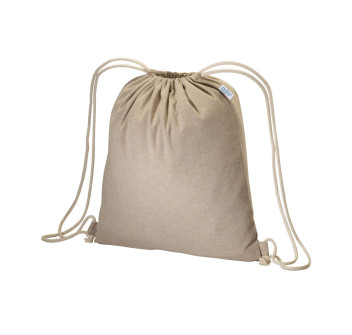 Zainetto in cotone riciclato effetto melange 180 g/m2 con chiusura a strozzo