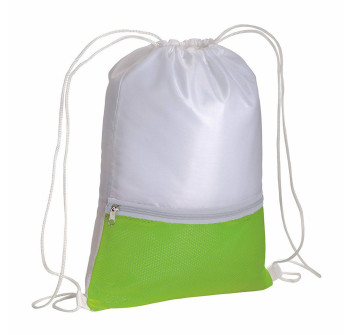 Zainetto in poliestere 210T con tasca zip colorata e chiusura a strozzo