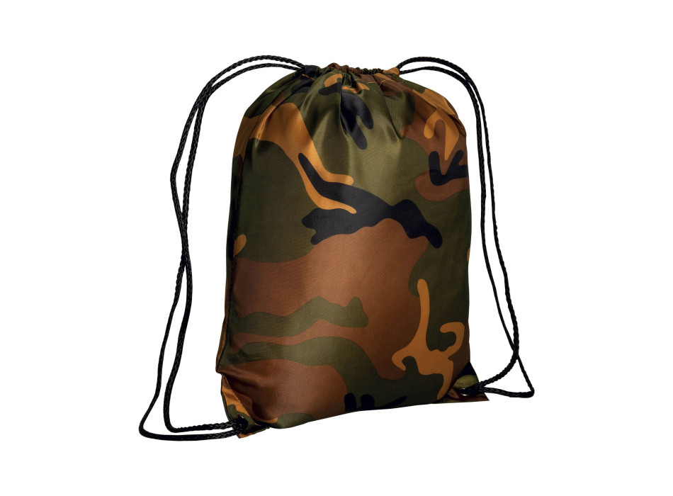 Zainetto mimetico in poliestere 210 T con chiusura a strozzo e angoli rinforzati